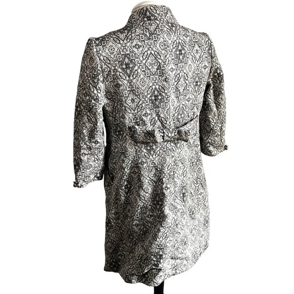 Zara Basic Silver Wool Blend 3/4 Long Blazer Sz Medium Womens Bow Back - Picture 2 of 13